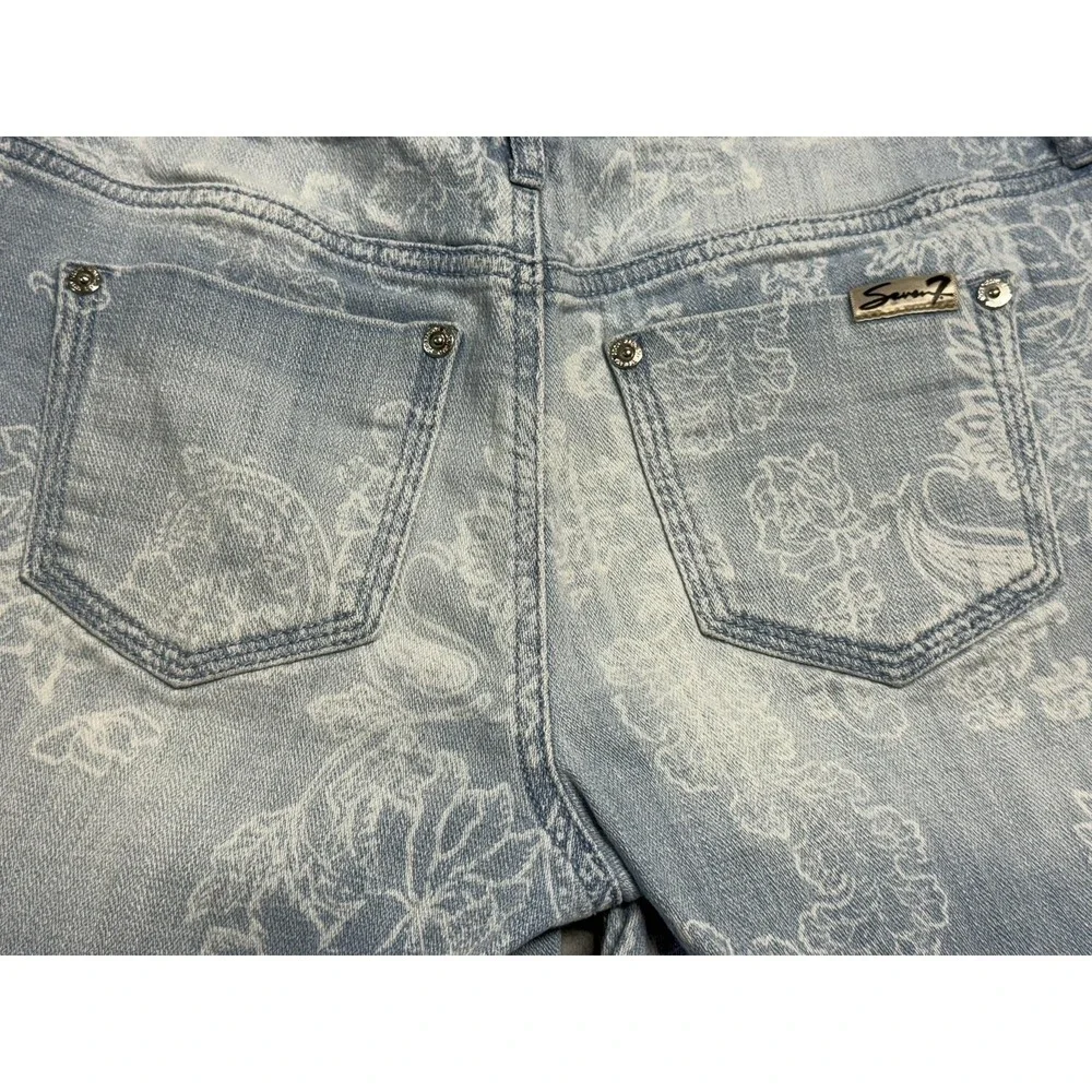 Seven 7 Denim Shorts Womens 4 Light Wash Bermuda Floral Print Stretch Bonnaro‎